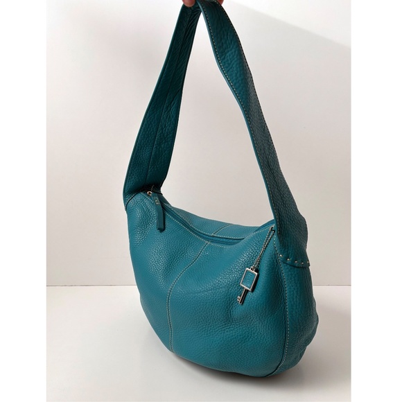 Vintage Fossil Teal Pebbled Leather Hobo Shoulder Bag – with Key Charm Y2K - Picture 4 of 11